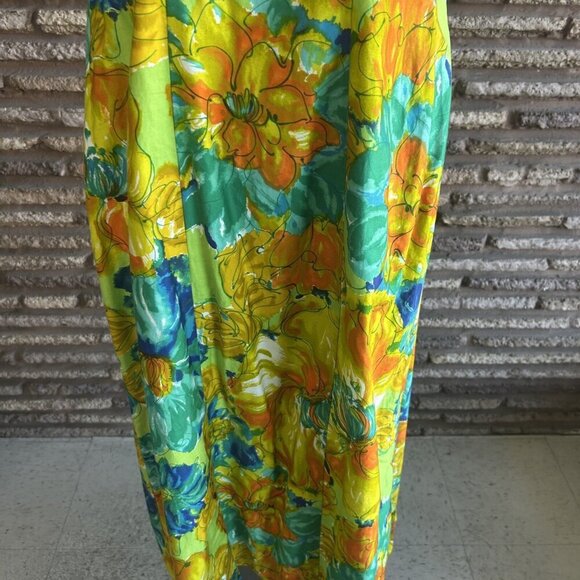 Alice Polynesian Fashions 60s Colorful Floral Tiki Maxi Muumuu Caftan Dress - Picture 6 of 10